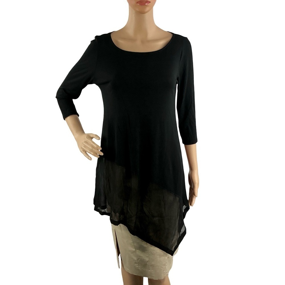 Eileen Fisher Silk Asymmetrical Hem Tunic Top Black XS
